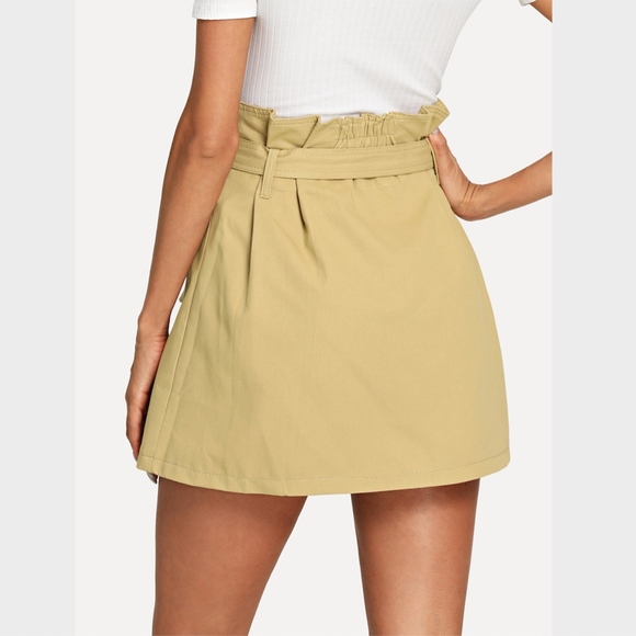 Khaki Double Button Self Tie Waist Mini Skirt - Picture 4 of 6